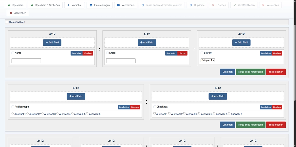 RSForm Pro Formularstruktur im Joomla Backend