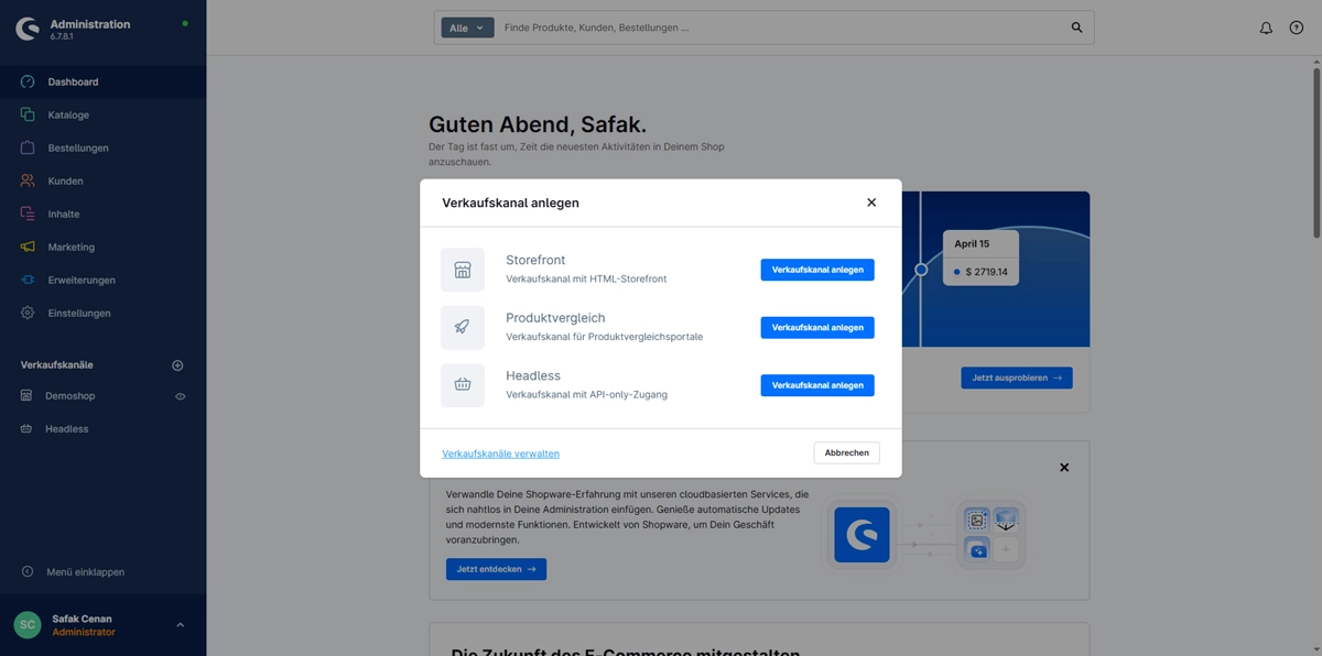 Shop, Produktvergleich und weitere Funktionen in Shopware